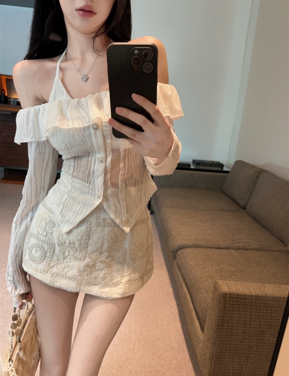 Lotus leaf edges vest sling tops 2pcs set for women