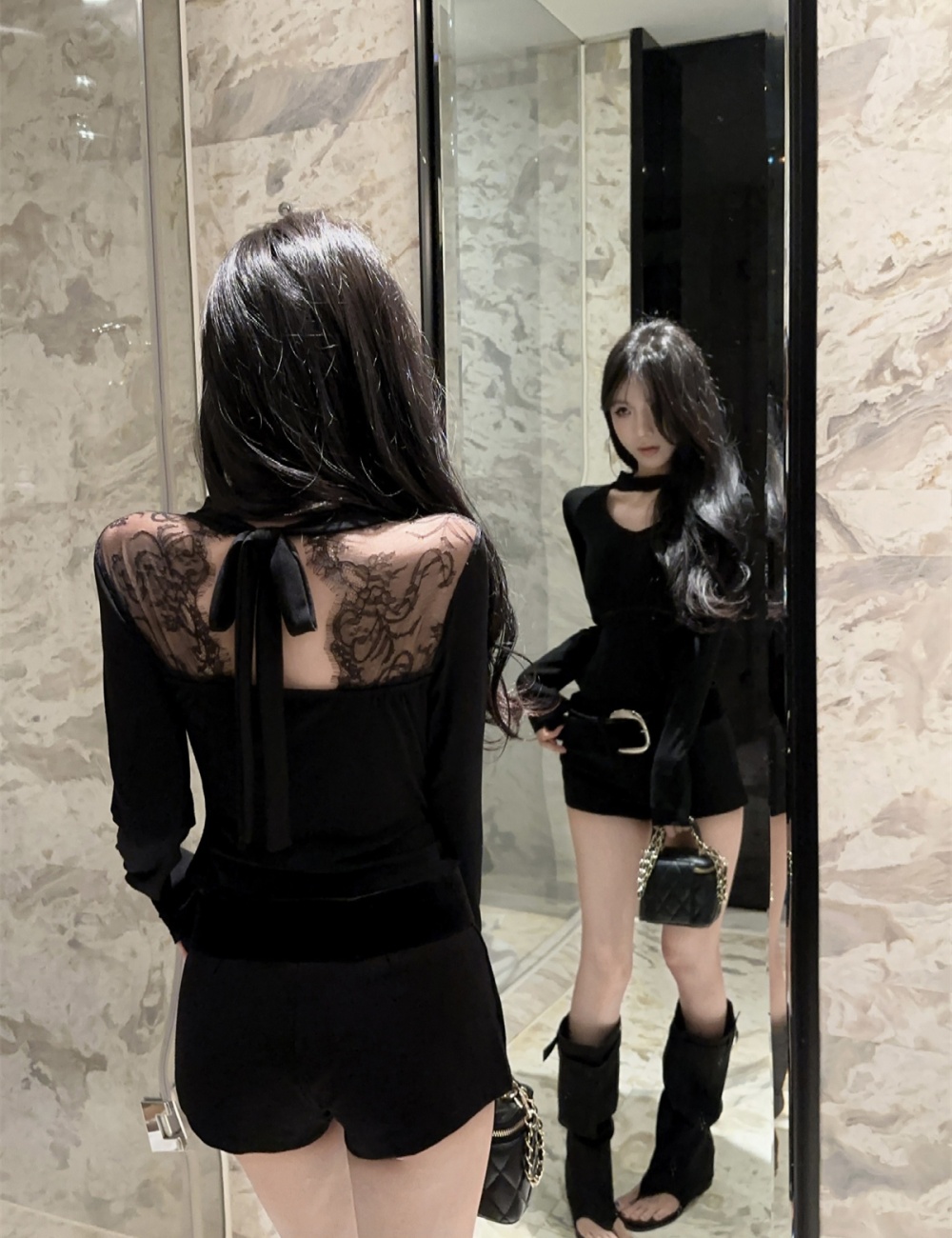 Frenum halter T-shirt spicegirl shorts a set for women