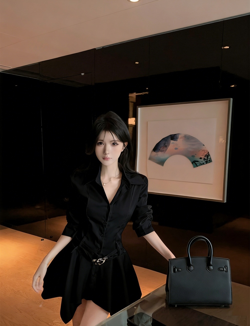 Glossy France style dress enticement pinched waist shirt