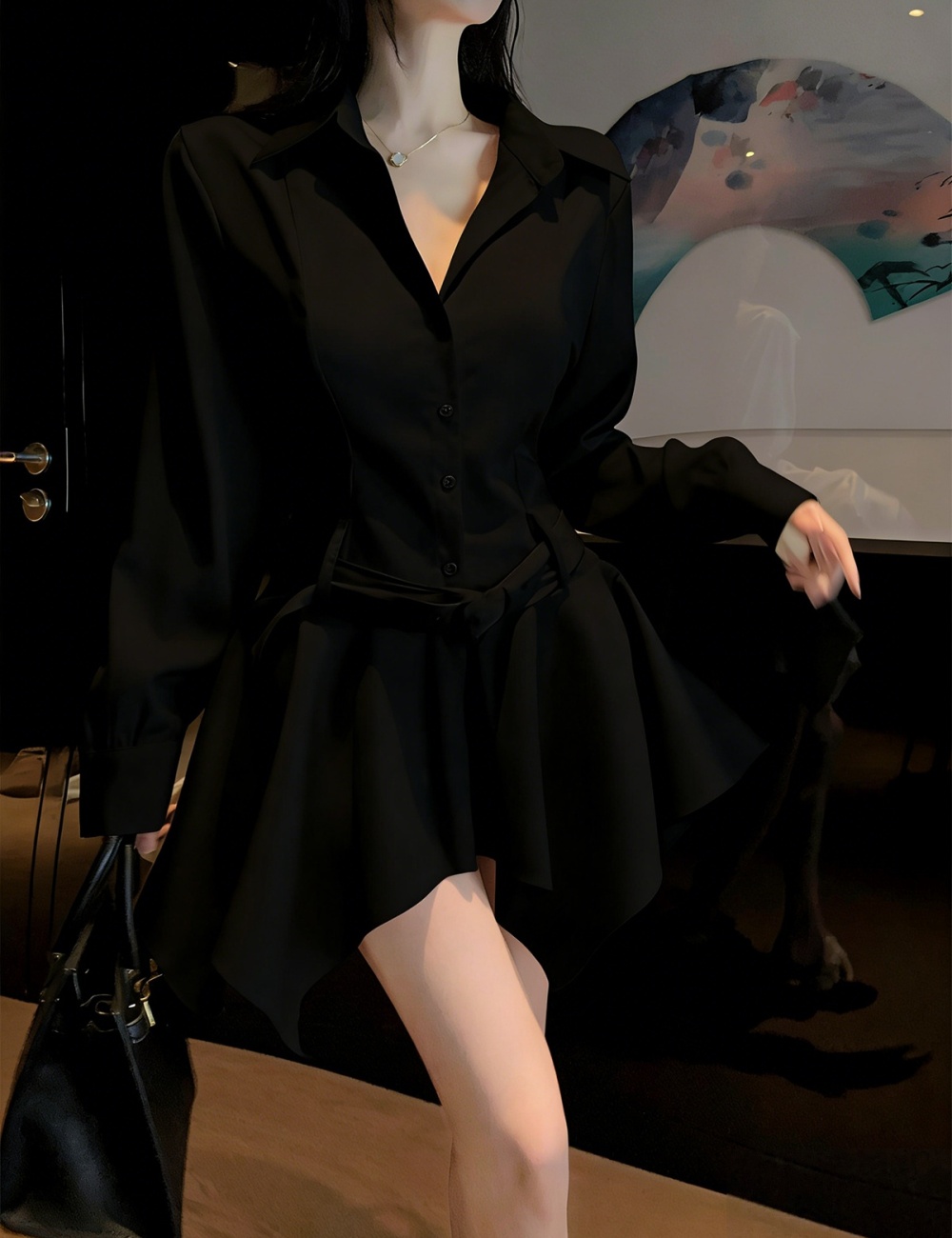 Glossy France style dress enticement pinched waist shirt