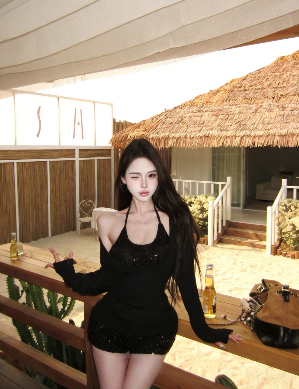 Spring tight tops sexy shorts 3pcs set for women