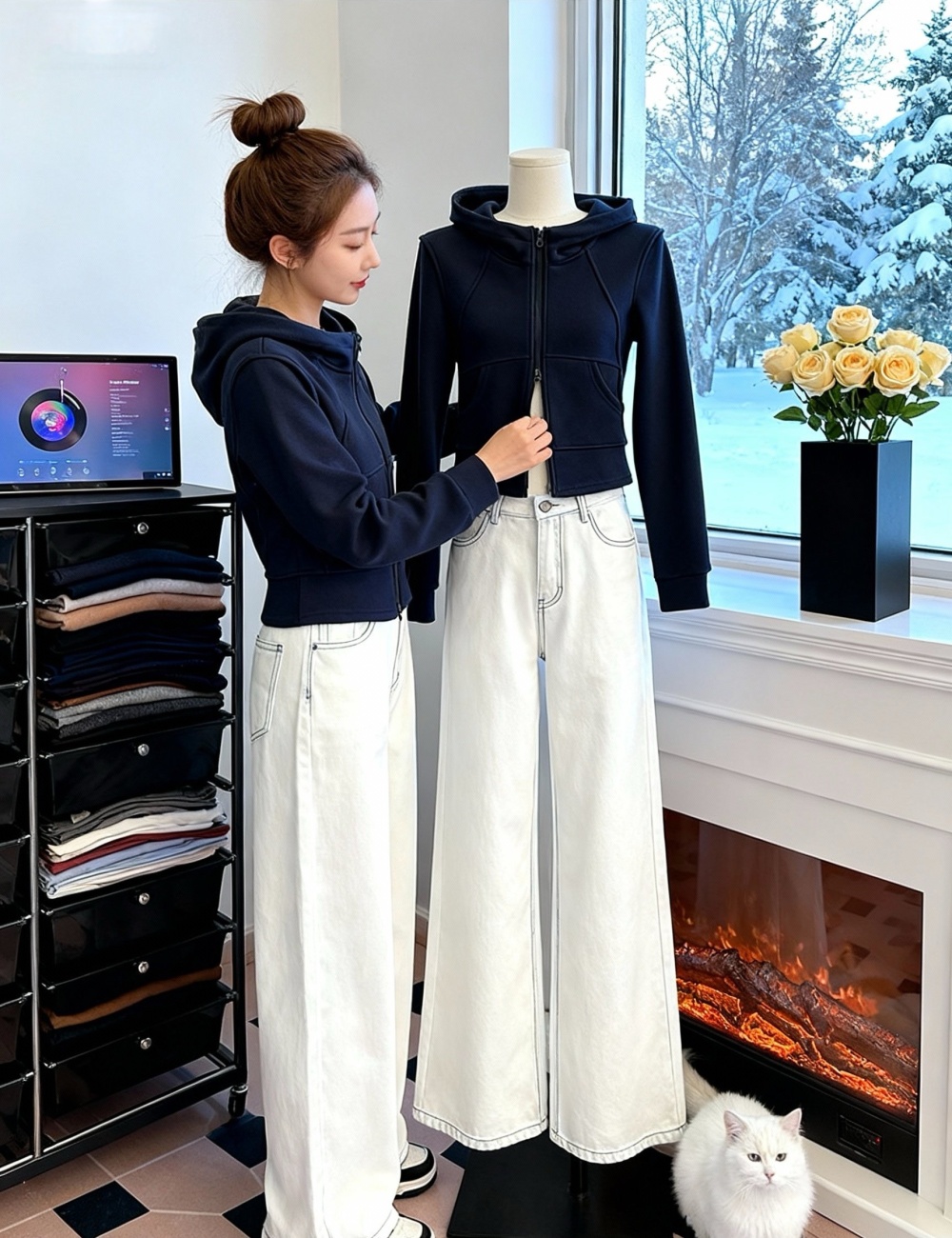 Pocket jacket autumn and winter hoodie for women