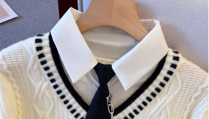 College style show young tops Pseudo-two maiden sweater