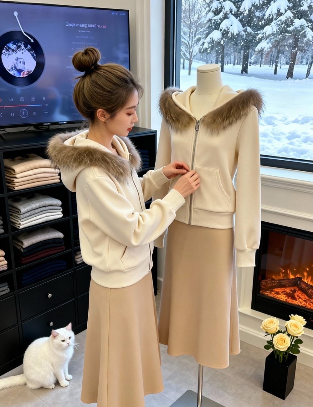 American style short coat removable hoodie for women