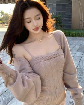 Lantern sleeve cardigan sling vest 2pcs set for women