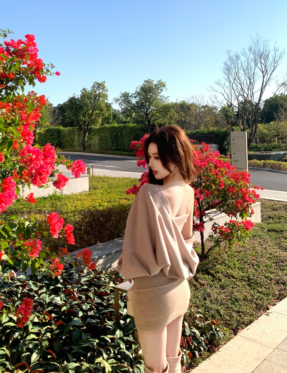 Lantern sleeve cardigan sling vest 2pcs set for women