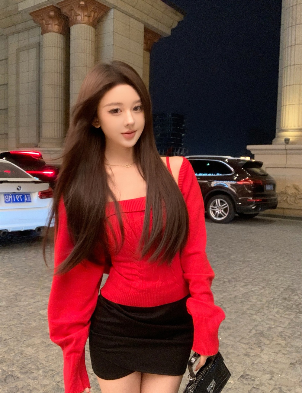 Lantern sleeve cardigan sling vest 2pcs set for women