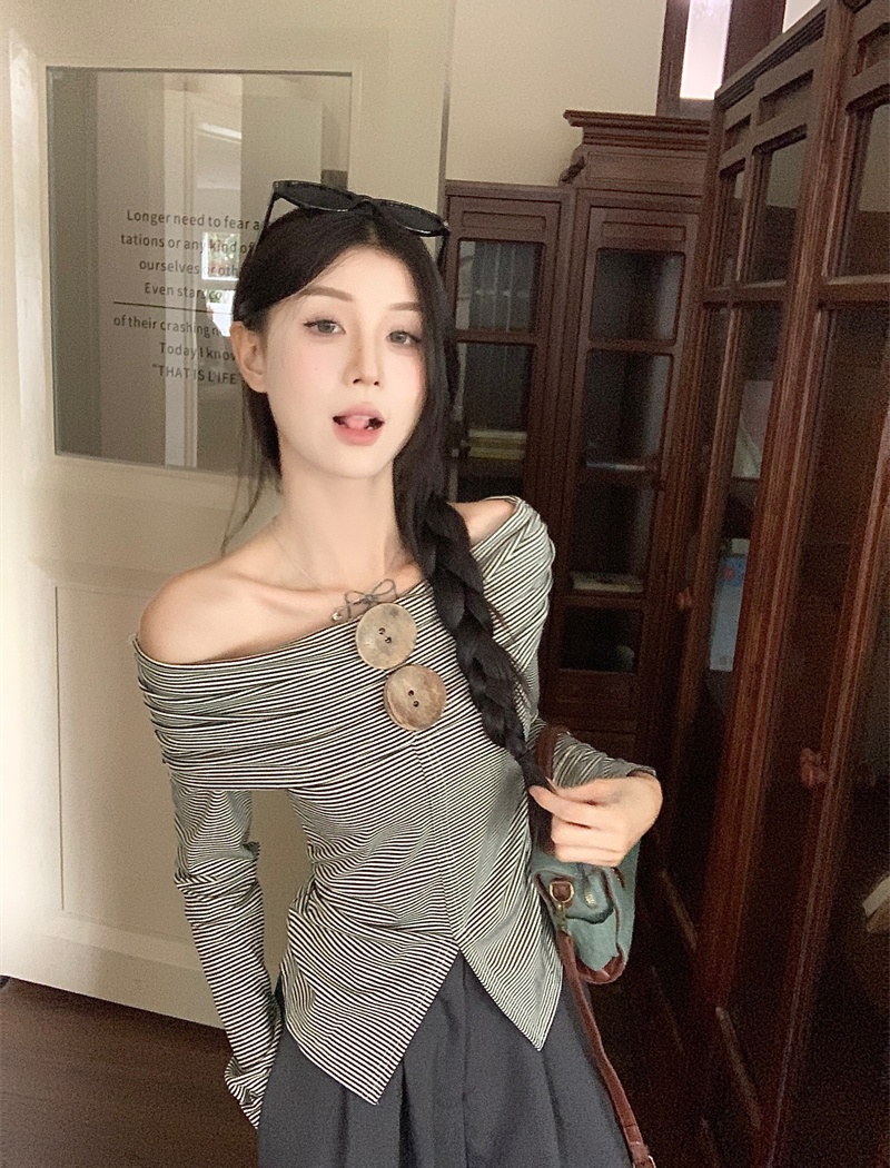 Slim flat shoulder tops spring niche T-shirt for women