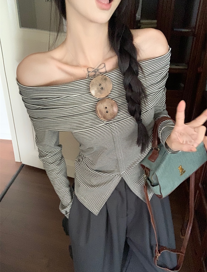 Slim flat shoulder tops spring niche T-shirt for women