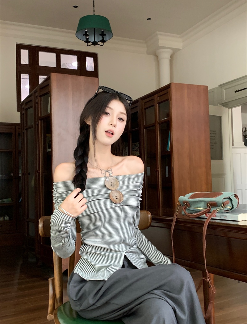 Slim flat shoulder tops spring niche T-shirt for women