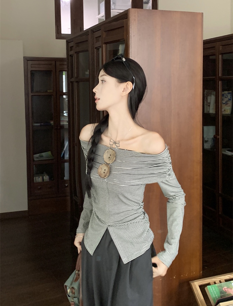 Slim flat shoulder tops spring niche T-shirt for women