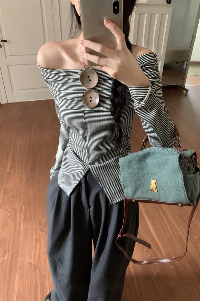 Slim flat shoulder tops spring niche T-shirt for women