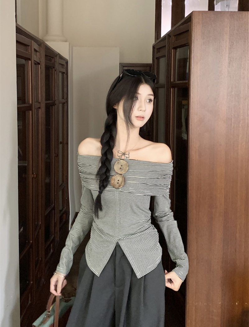 Slim flat shoulder tops spring niche T-shirt for women