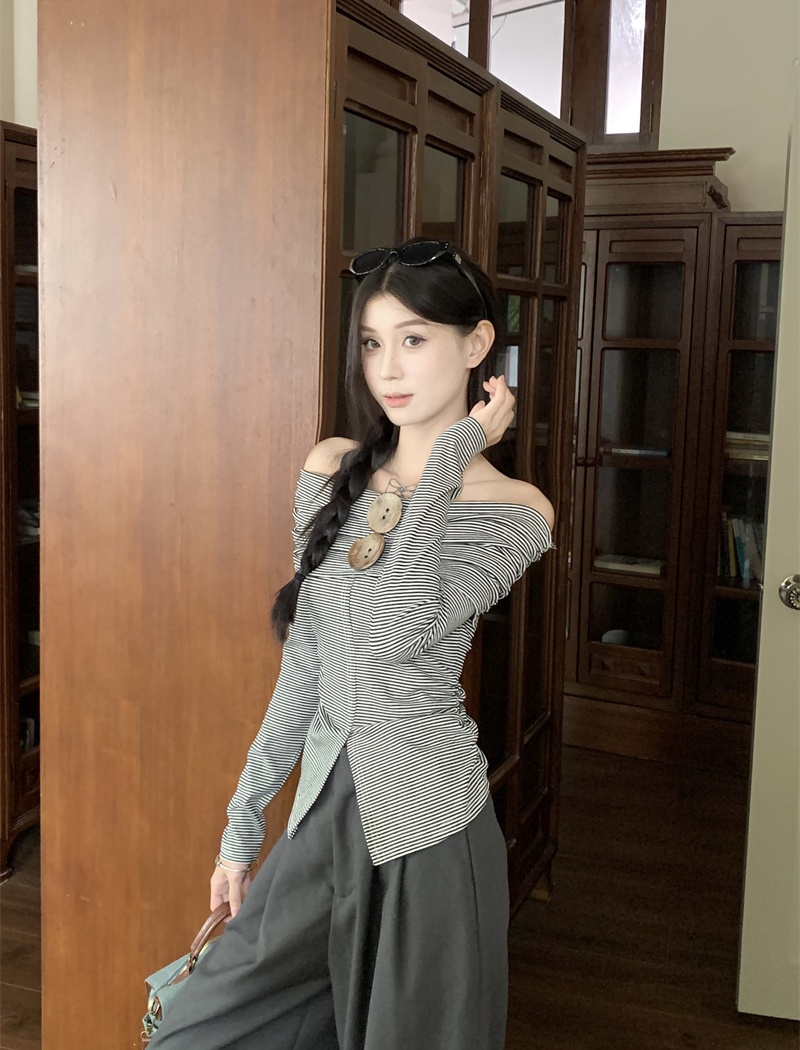 Slim flat shoulder tops spring niche T-shirt for women