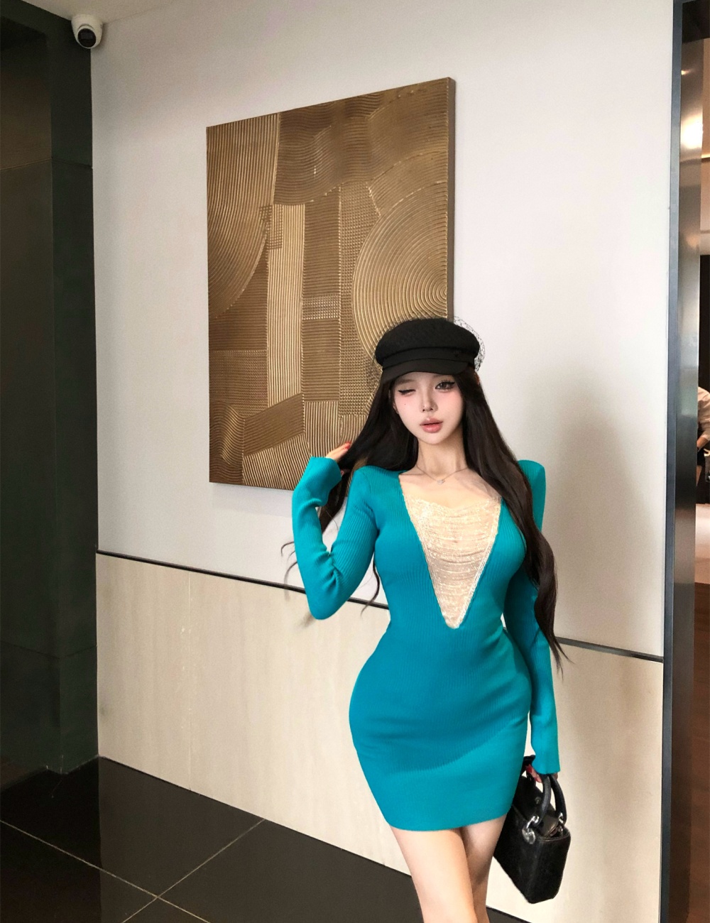 Package hip wool long dress beads knitted dress