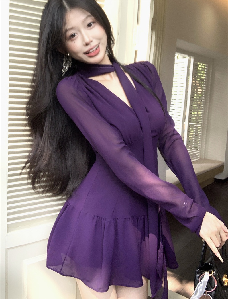 Sexy spring dress A-line with streamer T-back for women