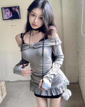 Enticement bottoming spring sling knitted sexy dress a set