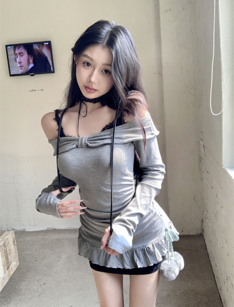 Enticement bottoming spring sling knitted sexy dress a set