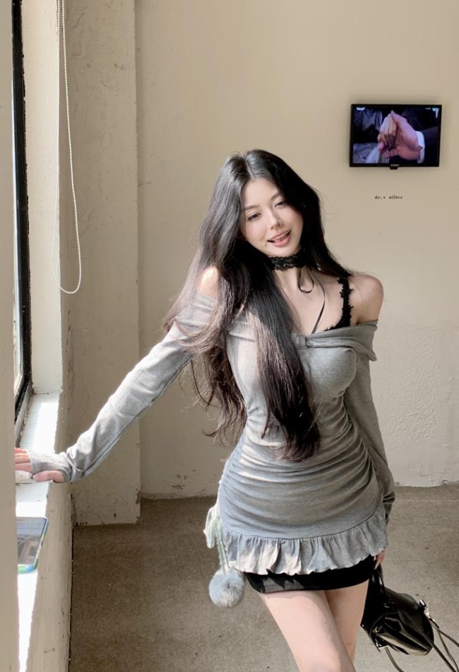 Enticement bottoming spring sling knitted sexy dress a set