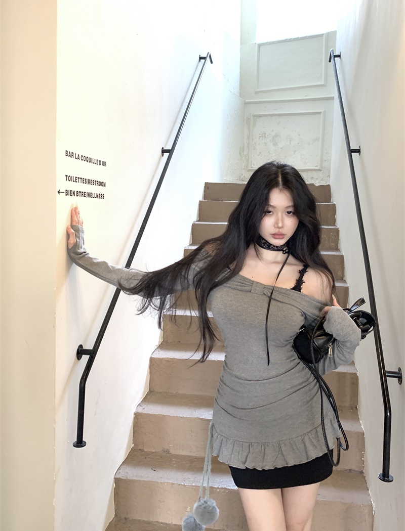 Enticement bottoming spring sling knitted sexy dress a set