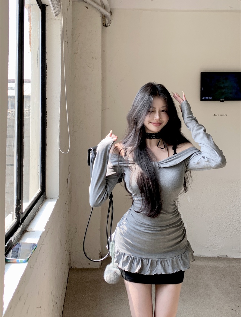 Enticement bottoming spring sling knitted sexy dress a set