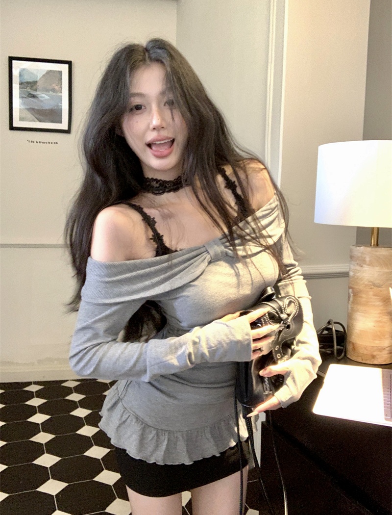 Enticement bottoming spring sling knitted sexy dress a set