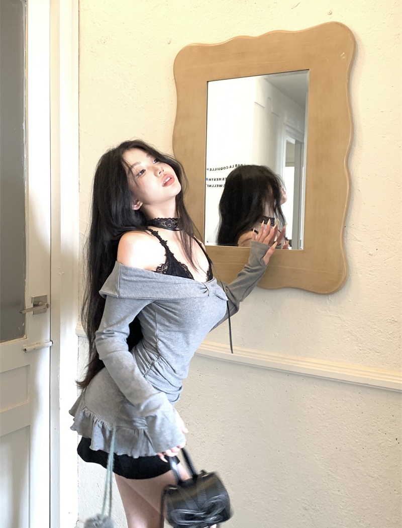 Enticement bottoming spring sling knitted sexy dress a set