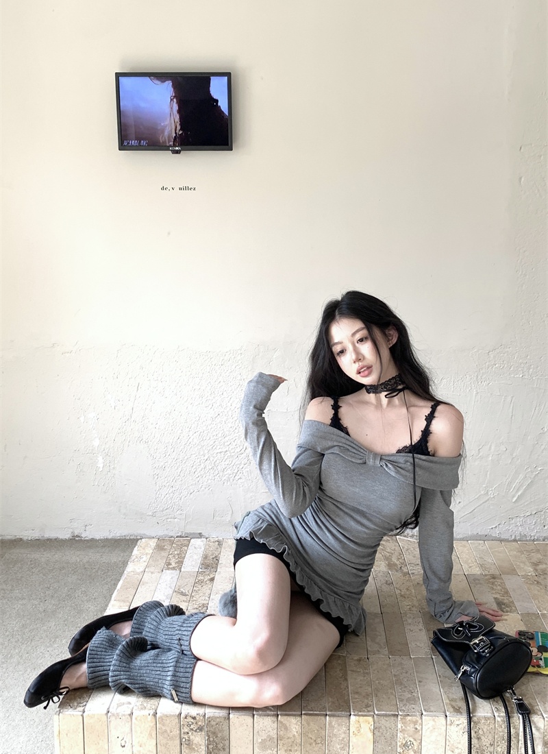 Enticement bottoming spring sling knitted sexy dress a set