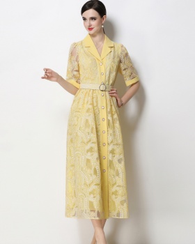 With belt long dress business suit for women