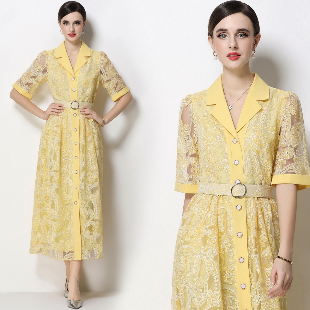 With belt long dress business suit for women