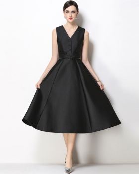 Pinched waist slim elegant with belt single-breasted dress