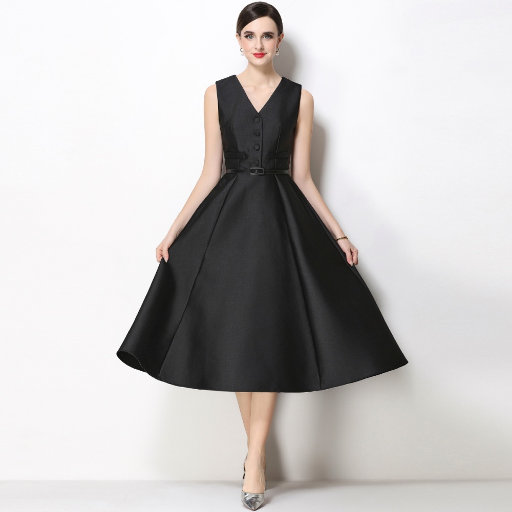 Pinched waist slim elegant with belt single-breasted dress