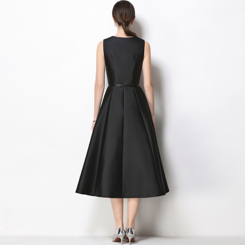 Pinched waist slim elegant with belt single-breasted dress