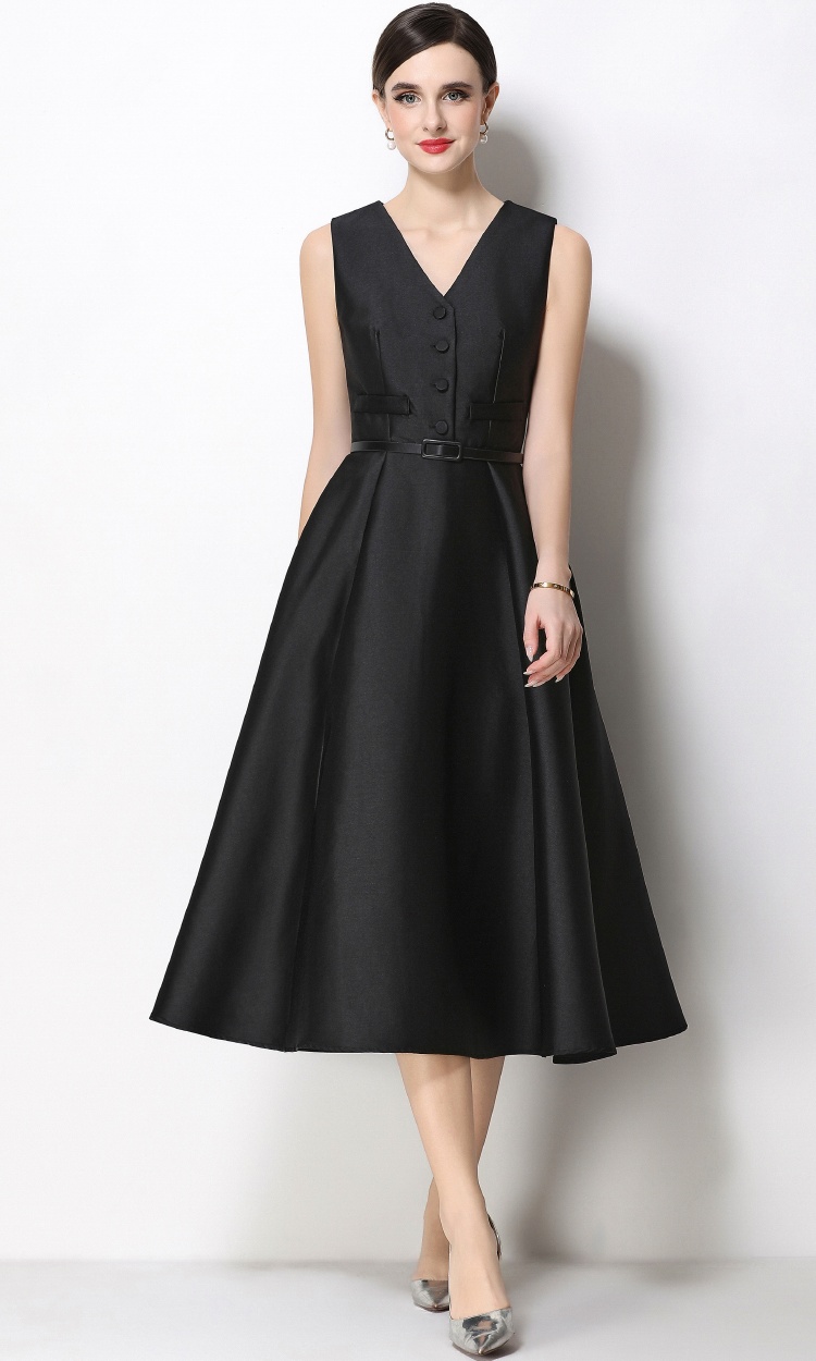 Pinched waist slim elegant with belt single-breasted dress