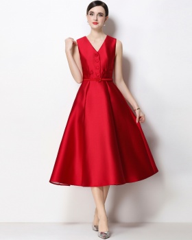 Single-breasted with belt long dress for women