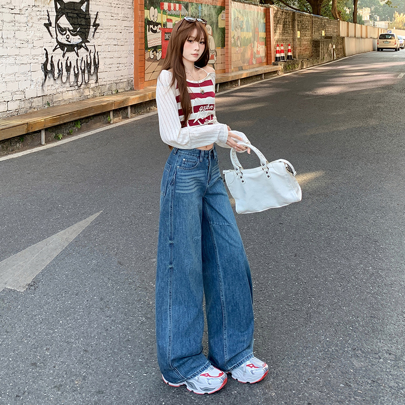 Straight high waist wide leg loose jeans for women