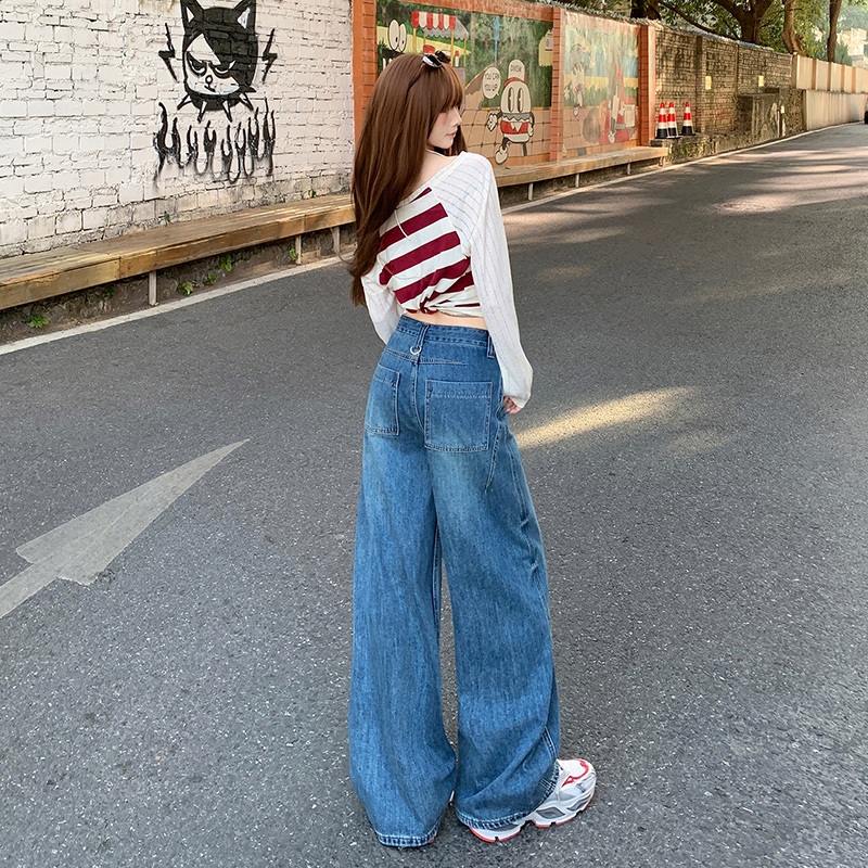 Straight high waist wide leg loose jeans for women