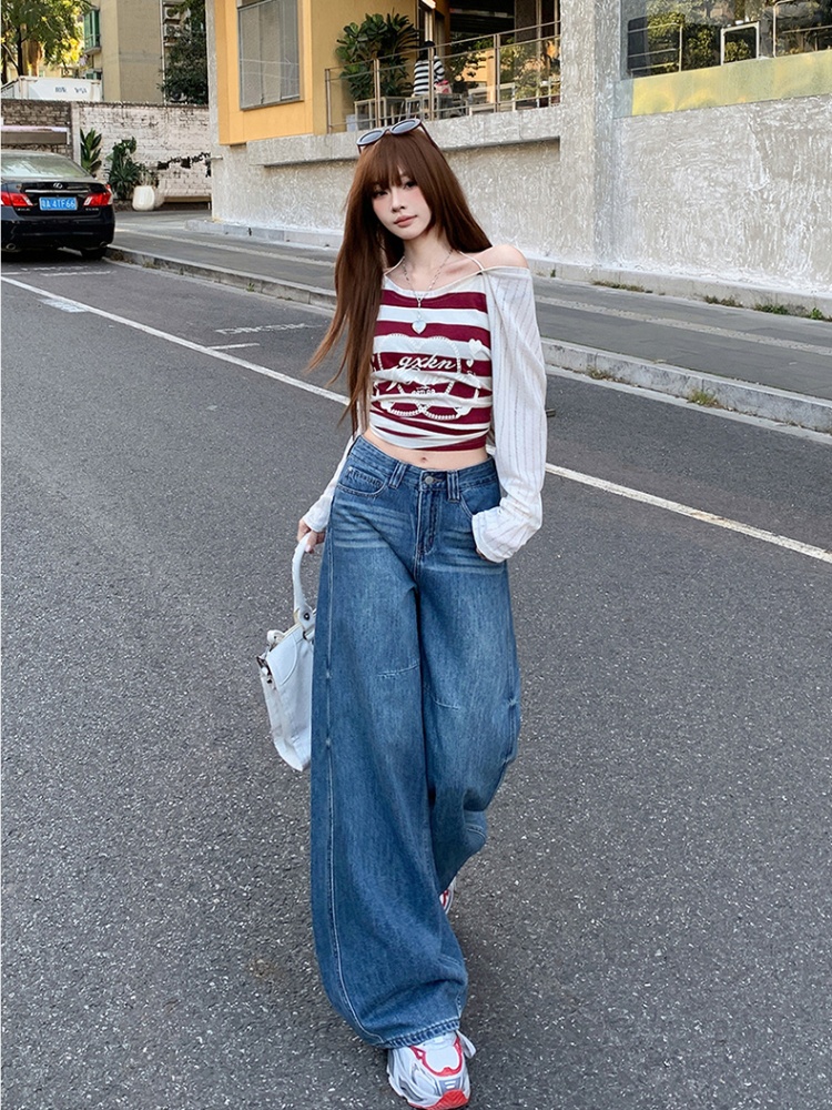 Straight high waist wide leg loose jeans for women