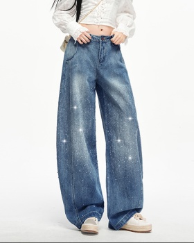 Starry street wide leg rhinestone loose jeans for women