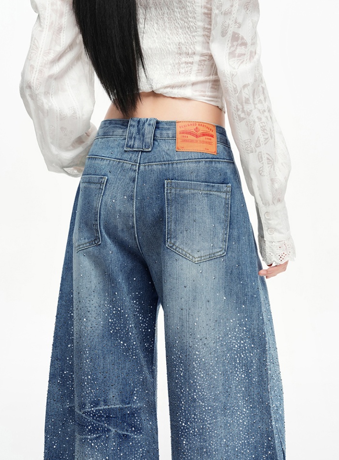 Starry street wide leg rhinestone loose jeans for women