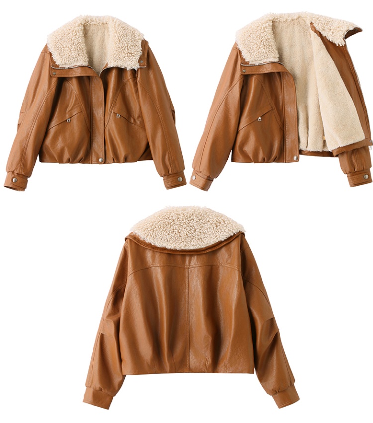 Fashion winter coat simple plus velvet leather coat