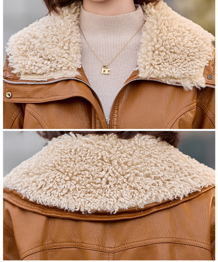 Fashion winter coat simple plus velvet leather coat