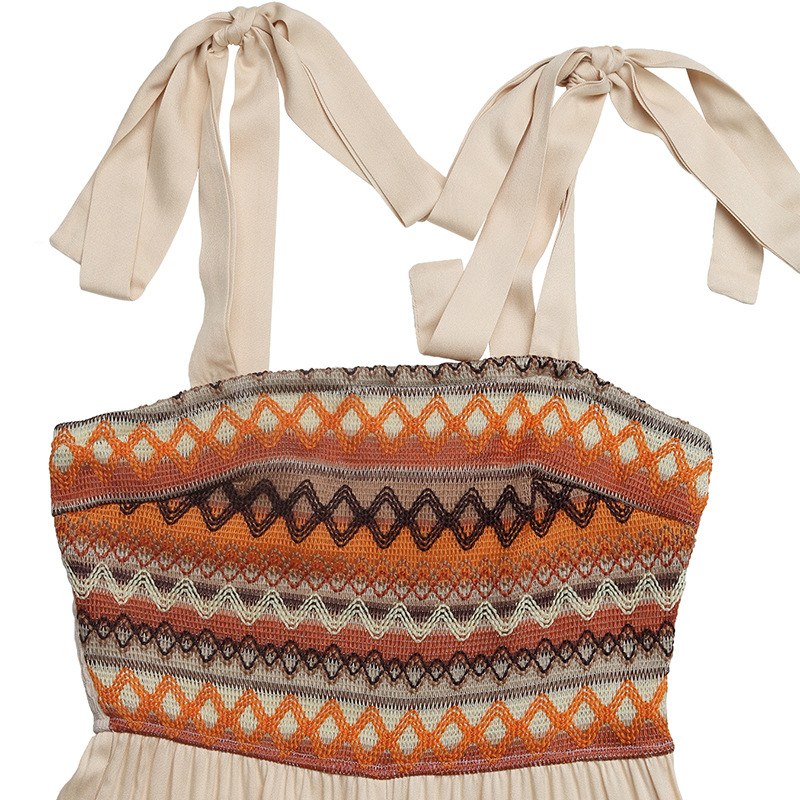 Summer national style vacation sling splice jumpsuit