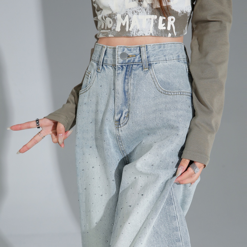 Drape slim jeans light-blue high waist wide leg pants for women