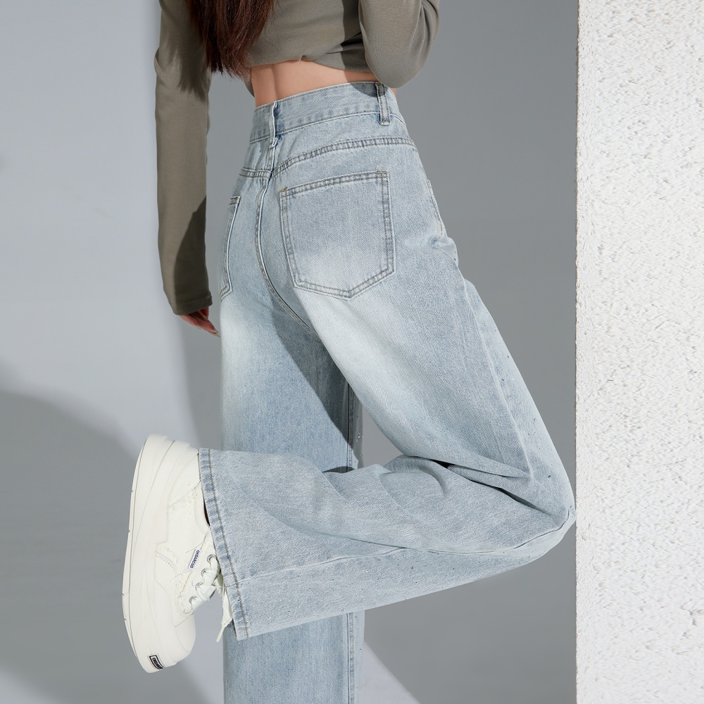 Drape slim jeans light-blue high waist wide leg pants for women