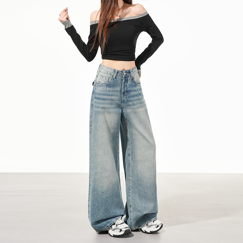 Wide leg straight light color jeans for women