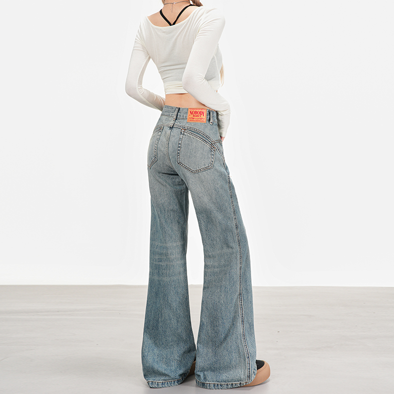 Mopping American style spring pocket denim jeans for women