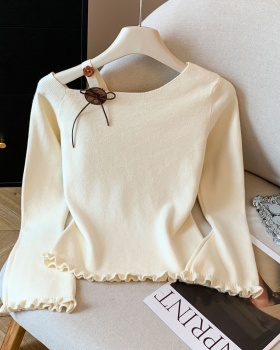 Slim knitted tops long sleeve sloping shoulder bottoming shirt