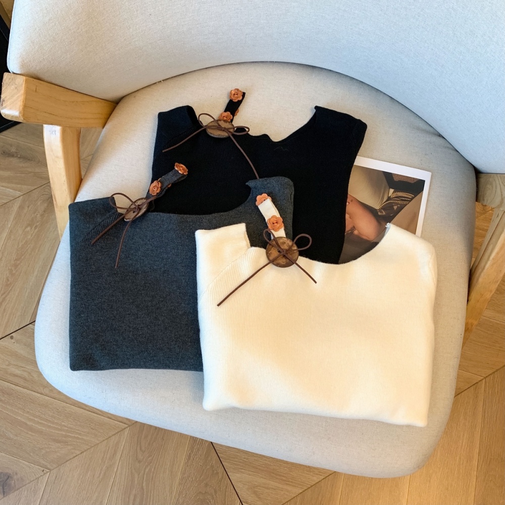 Slim knitted tops long sleeve sloping shoulder bottoming shirt