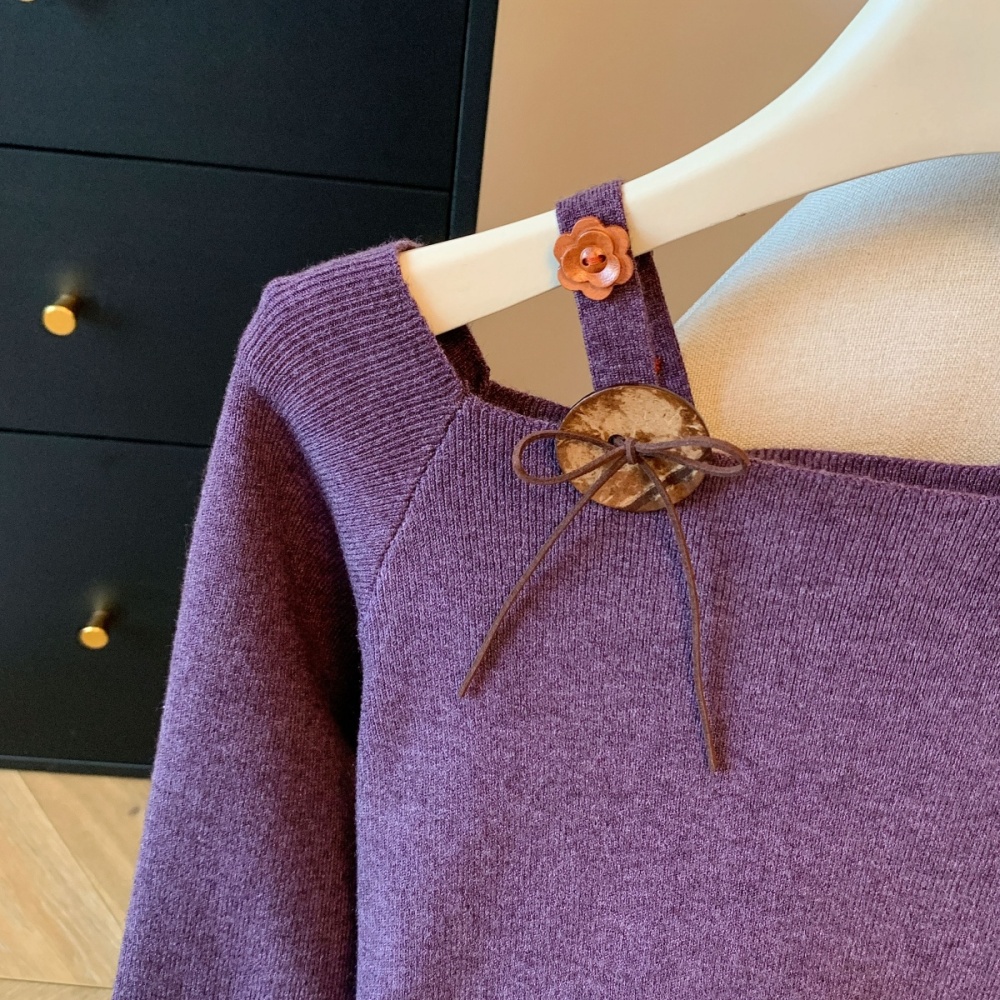 Slim knitted tops long sleeve sloping shoulder bottoming shirt